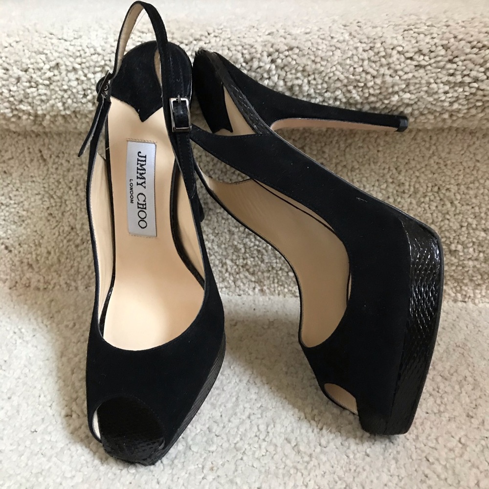 JIMMY CHOO EXQUISITE SUEDE & REPTILE 4” HEEL